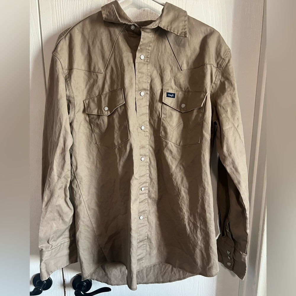Wrangler Tan Long Sleeve Pearl Snap Western Rodeo Cowboy Shirt 100% Cotton M